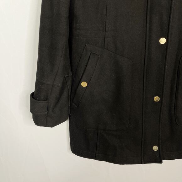 Michael Michael Kors Womens 14 Black Wool Blend Hooded Peacoat Jacket Gold - Picture 4 of 12